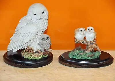 Country Artists Snowy Owl & Chick  On Resin Plinth  10cms High & Barn Owls 7cms • £5