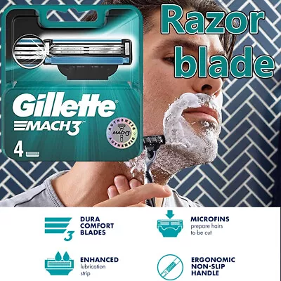 Gillette Mach 3 Razor Blades 4 Pack IMPROVED - FREE DELIVERY GENUINE BRAND NEW ✅ • $18.39