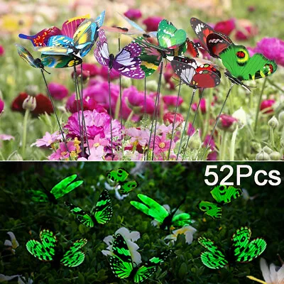 52Pcs Luminous Butterflies Stakes Ornaments Garden Patio On Sticks Home Decor  • £6.39