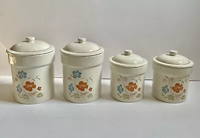 Vintage Treasure Craft Canister Set Of 4 Floral Wildflowers Cottage Made In USA • $55