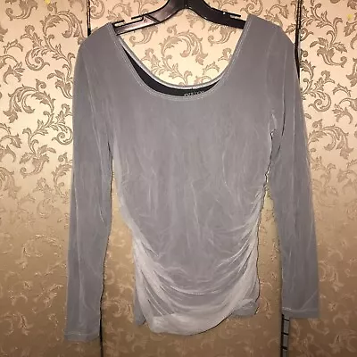 A'nue Ligne Gray Mesh Ruched Top Size Small S • $29.99