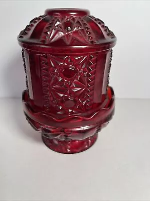 Vintage Ruby Red Flash Indiana Glass Stars And Bars Fairy Lamp Light  • $22