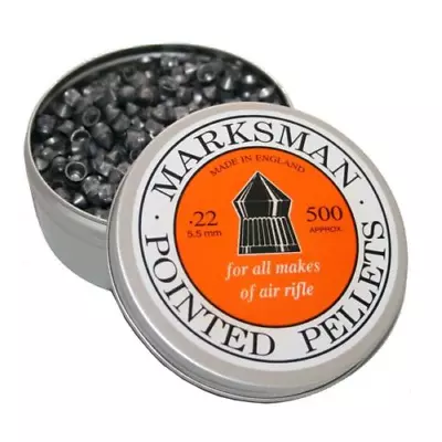 500 X .22 POINTED AIR GUN RIFLE PELLETS SHOOTING HUNTING TARGETS FROM MARKSMAN • £10.45