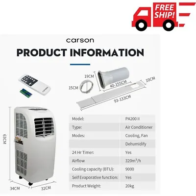$315 • Buy Carson PA250 II 9000 BTU Portable Air Conditioner - White