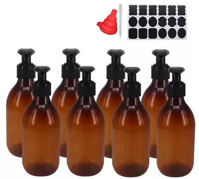 8 Pack 8OZ Amber Plastic Pump Lotion Bottles W/ Pen Labels & Funnel By ZMYBCPAC • $16.90