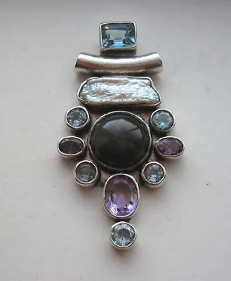 Starborn Signed Sterling Silver Large Multi Gemstone Slide Pendant • $145