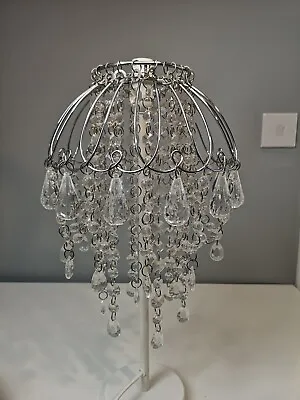 Chandelier Ceiling Pendant Light Shade Clear Droplet Jewels Silver Tone Easy Fit • £19.90