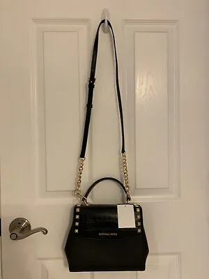 Michael Kors Karla Embossed Medium Satchel Studs Handbag/Black/NWT/$298 • $149