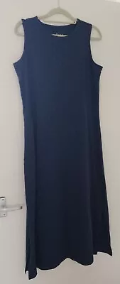 Denim & Co Sleeveless Maxi Dress M 12 Navy Blue T-shirt Style Side Slits 11  • £7.51