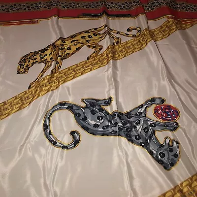Must De Cartier 100% Silk Scarf 3 Panthers 33 In Sq Made In Paris/EUC • $175