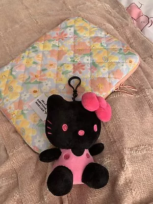 New Sanrio Black And Pink Hello Kitty Plush Keychain 6” • $17.80