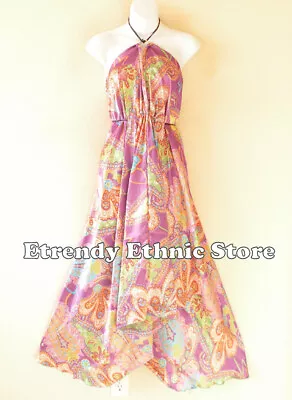 2D104 Violet Versatile Silk Multi Wear Scarf Long Maxi Halter Dress Maternity • £24.23