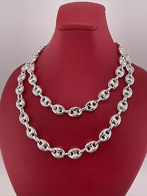 925 Sterling Silver Mens Mariner Puffed Link Chain Necklace 24”Inches 8MM • $96.99