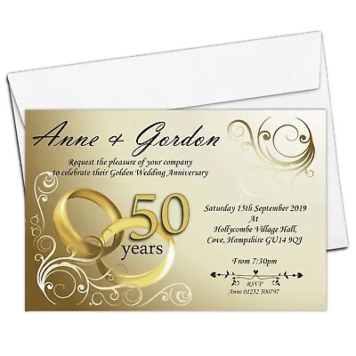 £4.75 • Buy 10 Personalised Golden 50th Wedding Anniversary Party Invitations Invites N1