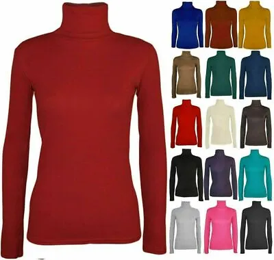 £7.99 • Buy Ladies Womens  Polo Neck Roll Neck Turtle Neck Plain Jumper Top Long Sleeve 8-26