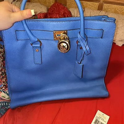 Michael Kors Hamilton Heritage Blue Saffiano Large Satchel Shoulder Handbag • $99