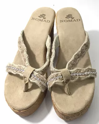 Nomad Platform Wedge Thong Sandals Size 9 With Crystal Accents • $15.99