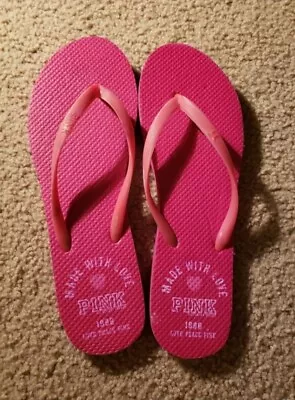 VICTORIA'S SECRET PINK LOGO FLIP FLOPS THONGS SANDALS BEACH SHOES NWT Free Ship • $15