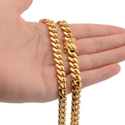 Mens Miami Cuban Link Bracelet Or Chain Necklace 18k Gold Plated Stainless Steel • $9.02