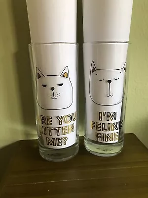 2 Cat Bar Glasses Mojito Highball Iced Tea I'm Feline Fine & Are You Kitten Me • $39.38