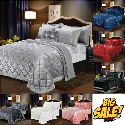 3 Piece Velvet Quilted Bedspread Throw Luxury Bedding Set Double King Super King • £13.75