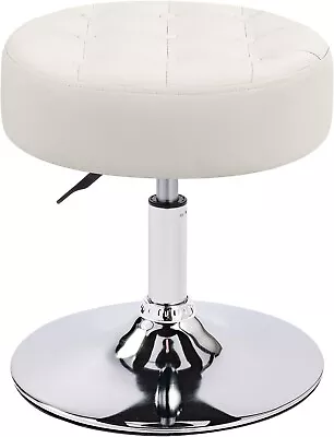 NEW Round Ivory Mid-Century Style Tufted Adjustable Swivel Makeup Vanity Stool • $44.95