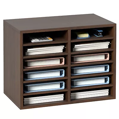 VEVOR Wood Literature Organizer Adjustable File Sorter 12 Compartments Brown • $48.99