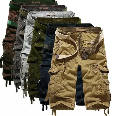 Mens Casual 3/4 Long Length Shorts Elasticated Waist Cotton Cargo Combat Pants ❤ • $24.42