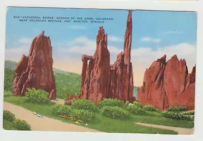 Cathedral Spires Garden Of The Gods Near Manitou Springs CO Linen Postcard • $2.99
