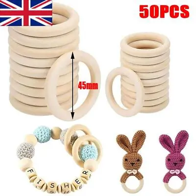 50Pcs Natural Wooden Baby Teething Rings Teethers For Necklace Bracelets Crafts • £5.81