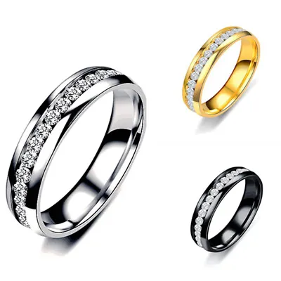 Stainless Steel CZ Ring Womens Mens Jewelry Titanium Rings Wedding Party Bridal • £3.17