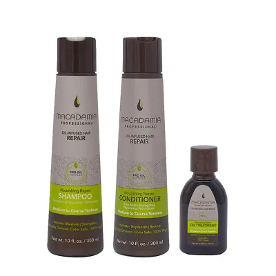 Macadamia Set Damaged Hair Shampoo 300ml Conditioner 300ml Moisturizing Oil 27ml • £44.39