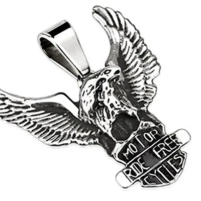 £24.60 • Buy Stainless Steel Freedome Eagle Standing Over Riders Shield Pendant P207