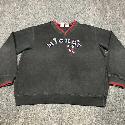 Mickey Mouse Sweater Womens L Gray Red Vintage Pullover Sweatshirt Disney 5990 • $15.96