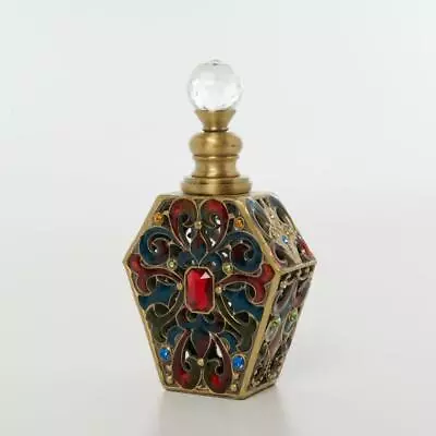 Colored Glass And Enamel Perfume Bottle With Crystal Stopper • £43.43