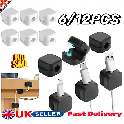 6pcs Magnetic Cable Clips Self-Adhesive Cord Organizer Holder Desk Cables Fixed • £7.99