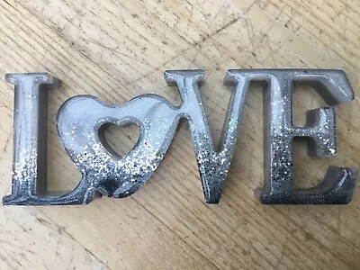 Handmade Resin Freestanding LOVE Grey And Silver Sign With  Ombré Glitter • £15.09
