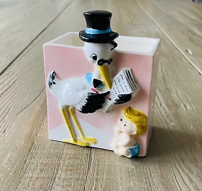 Vtg Shafford Japan Porcelain Planter Stork Top Hat Monocle Baby Boy • $24.99