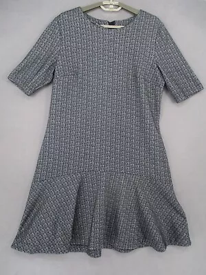 Veronika Maine Dress Womens 14 Grey Black Knit Short Sleeve A Line Patterned Zip • $39.95