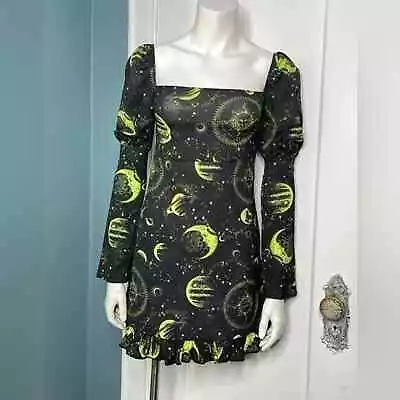 New ASOS New Girl Order Women's Dress 2 Black Celestial Moon Stars Astrology • $24