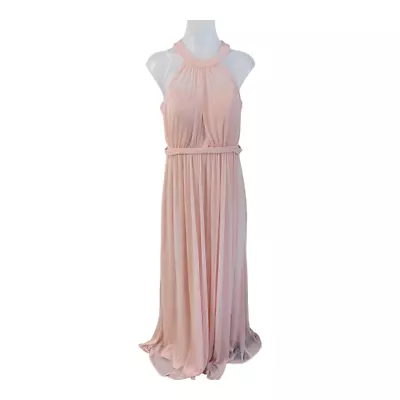 New Eva Size Medium Halter Gown  Maxi Shift Dress Peach Chiffon Sleeveless NWT • $50