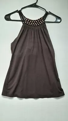 MICHAEL KORS Brown Viscose Stretch Wooden Beaded Built In Bra Tank Top SZ M • $11.69