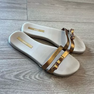 Melissa Gold Metallic Slip On Bow Backless Jelly Sandals Size 9 • $20