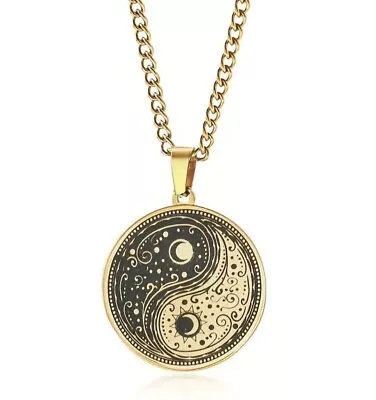 Yin Yang Necklace Sun And Moon Gold Stainless Steel Trendy Classic Design NEW  • £5