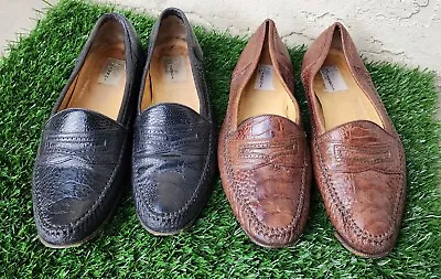 LOT OF 2 Moreschi Slip On Loafers Smooth Ostrich Leather Shoes Men's 9 • $75