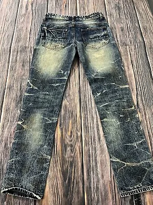 CJ Black Acid Wash Heavy Distressed Style Dark Mens Skinny Jeans 30/32 Slim  • $18.99