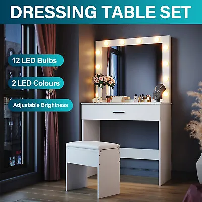 $129 • Buy Dressing Table Vanity Set Stool Makeup 12 LED Bulbs Jewellery Organizer Cabinet