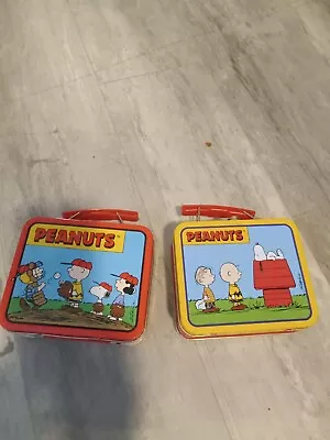 A Pair Of Vintage Peanuts  Metal Tin Lunch Boxes Baseball Charlie Brown Snoopy • $25