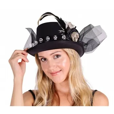 Black Skull Feather Steampunk Burning Man Top Hat Veil Charles Dickens Victorian • $18.95