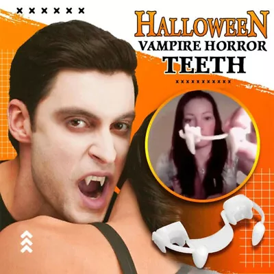 Halloween Retractable Vampire Teeth Horrific Scary Party Cosplay Fangs Costume • £2.99